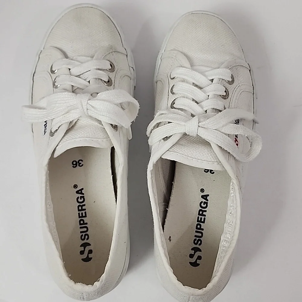 Superga Women's White Canvas Platform Sneakers, Size 4.5